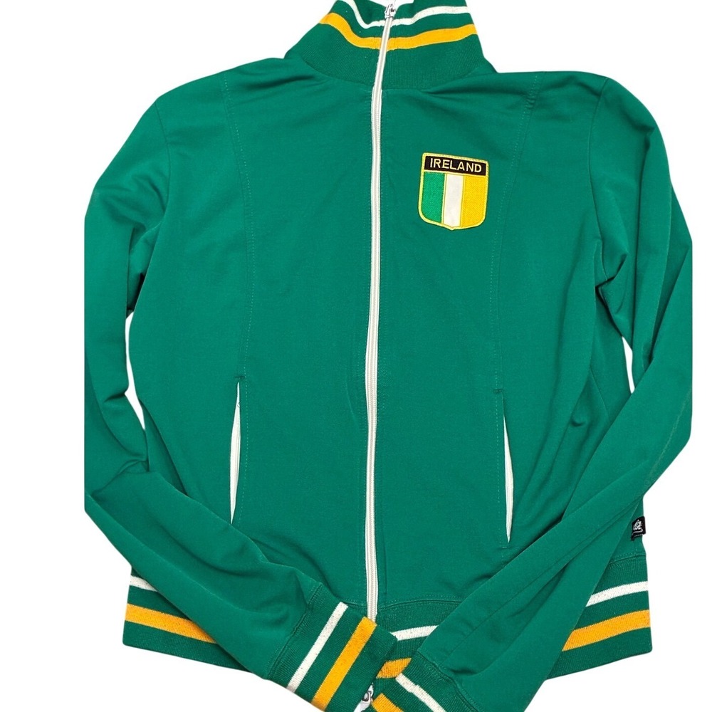 L.A. Kitty Vintage Ireland Track Jacket Green Yellow Zip Up Mock Neck